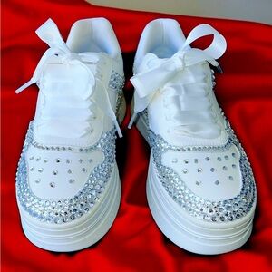 White sparkly platform sneakers